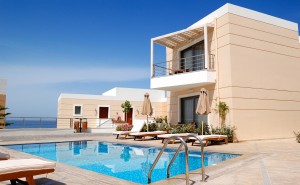 Swimming pool at the modern luxury villa, Crete, Greece