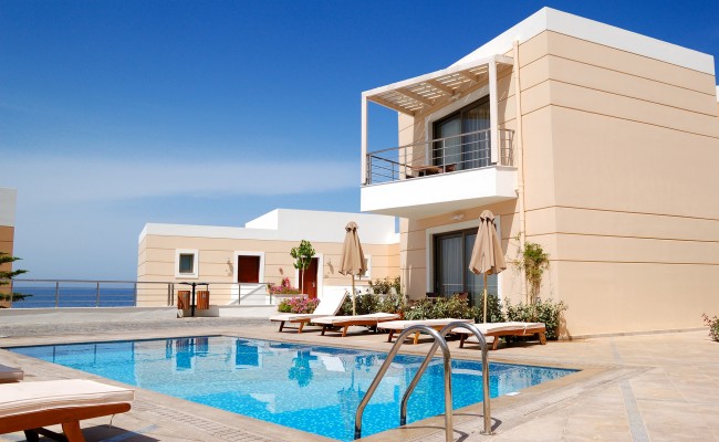 Swimming pool at the modern luxury villa, Crete, Greece